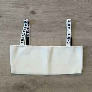 Dior White Crop Top with Branded Black-and-White Straps